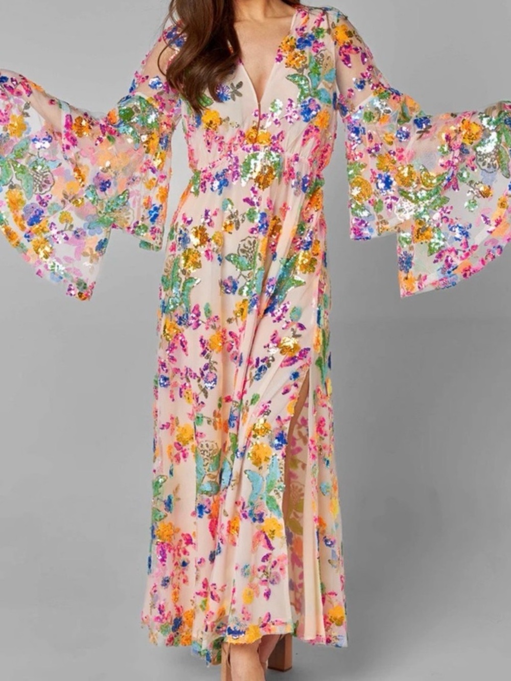 NWT Buddy Love Colette Sequined Maxi Dress Multicolor Floral Boho Glam Small